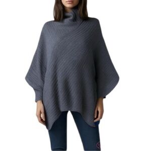 Look By M New York Navy Turtleneck Sleeved Triangle Poncho OS